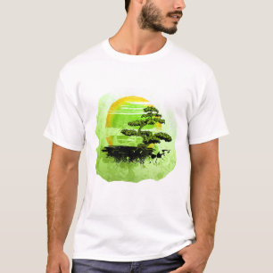 T-shirt Graphique vintage de bonsaïs, version verte