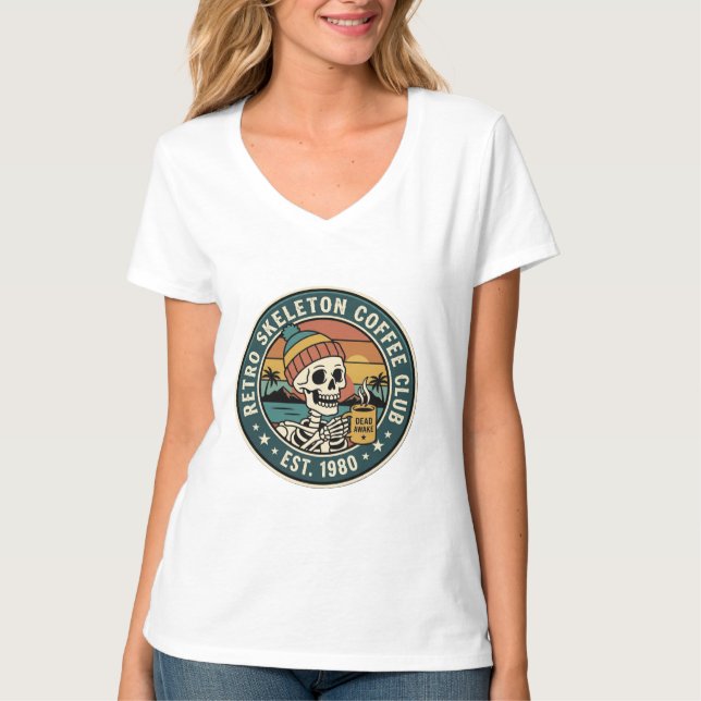 T-shirt graphique vintage du Retro Skeleton Coffee (Devant)