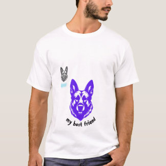 T-Shirt Graphique Violet Visage de Chien de Berger
