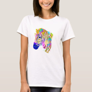 T-shirt Graphique Zebra de peinture à l'aquarelle arc-en-c