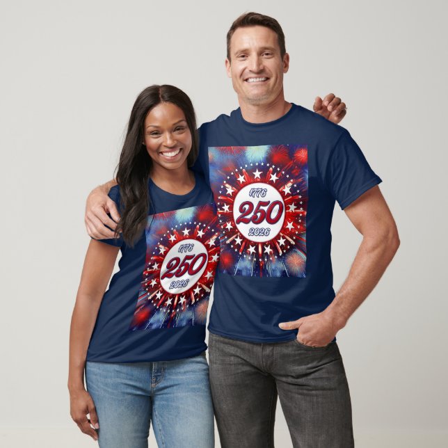 T-shirt Graphiques de feux d'artifice pour le 250e anniver (Unisexe)