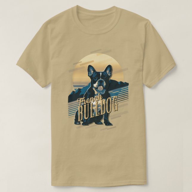 T-shirt Graphiques rétro Français Bulldog Blue ID754 (Design devant)