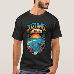 T-shirt Graphiques Rétro Usés des Plages de Cozumel Mexiqu