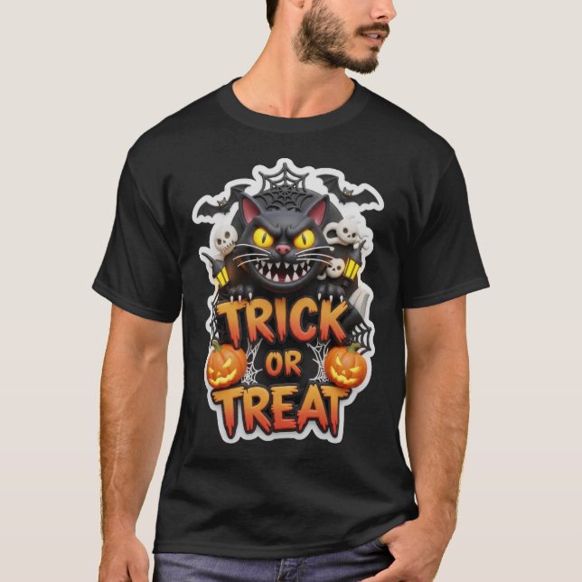 T-shirt Graphisme 3D amusant d'Halloween avec pompe chat n (Devant)