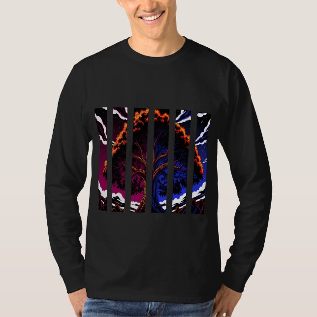 T-shirt Graphisme abstrait de forêt bleu et orange lumineu (Devant)