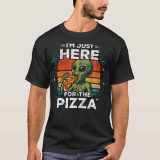 T-shirt Graphisme Alien Ufo - Juste Ici Pour La Pizza - Dr