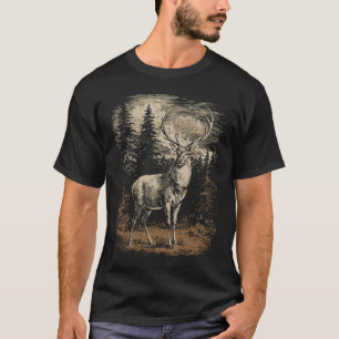 T-shirt Graphisme Cerf Élaphin Buck Cerf Blanc Rustique