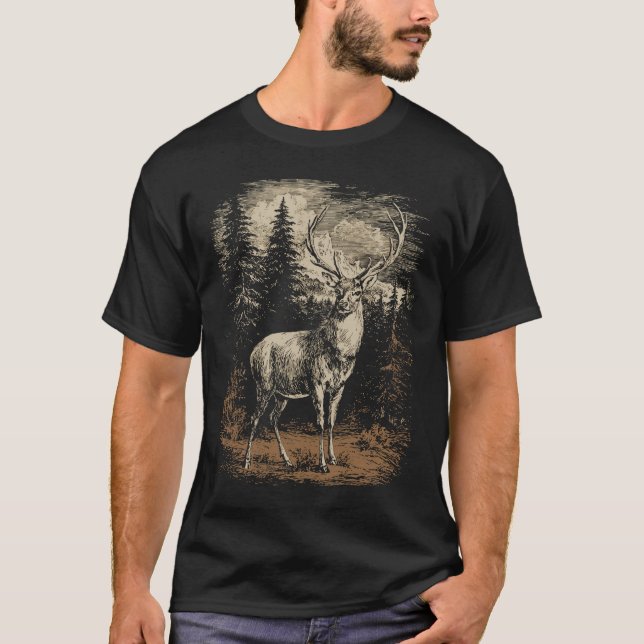 T-shirt Graphisme Cerf Élaphin Buck Cerf Blanc Rustique (Devant)