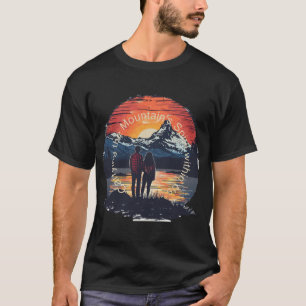 T-shirt Graphisme Couple Randonnée Coucher de Soleil Monta