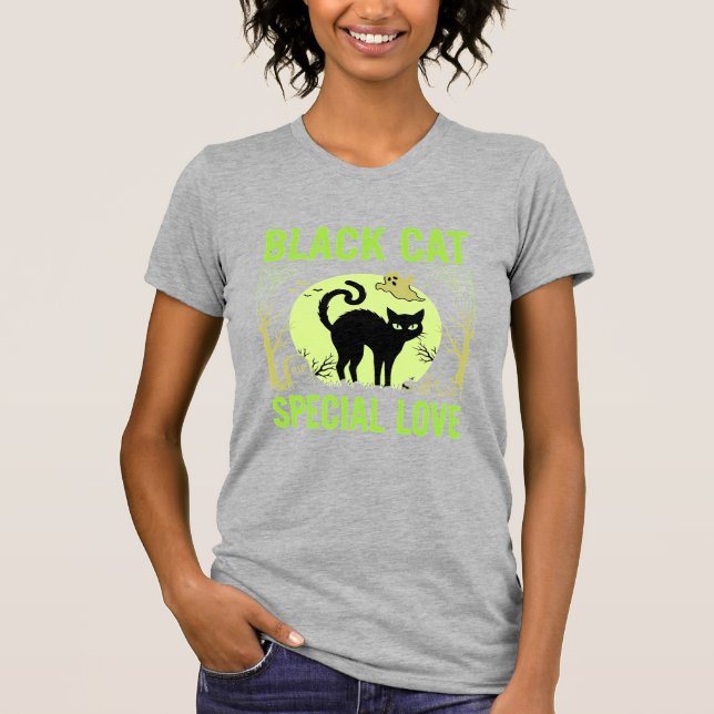 T-shirt Graphisme d'amour spécial chat noir Halloween (Devant)