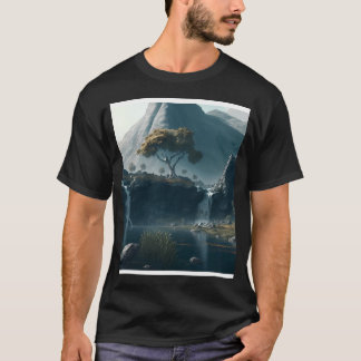 T-shirt Graphisme d'art mural Montagnes avec cascades et a