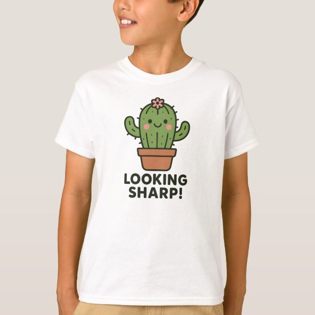 T-shirt Graphisme de cactus vert mignon et pointu (Devant)