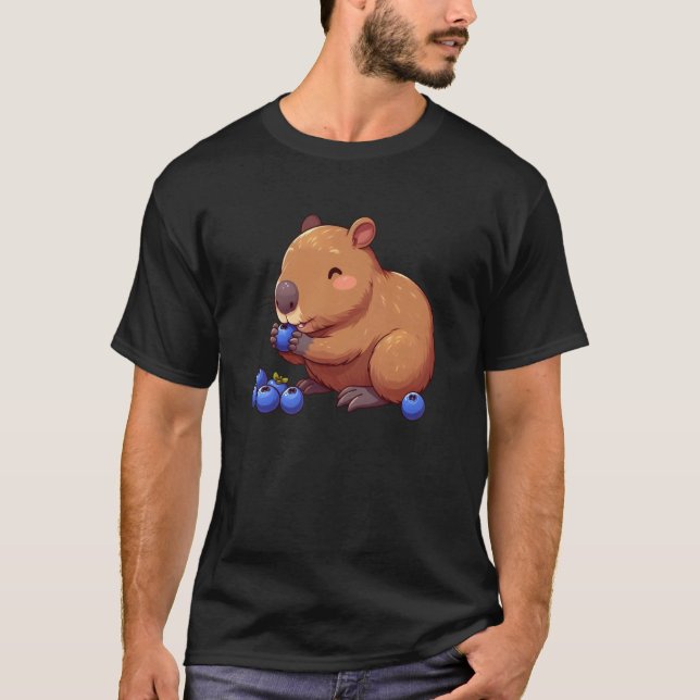 T-shirt Graphisme de capybara drôle mangeant une myrtille  (Devant)