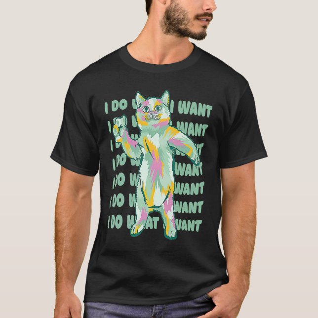 T-shirt Graphisme de chat dansant avec éclaboussures de pe (Devant)
