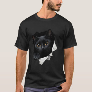 T-shirt Graphisme de chat noir drôle