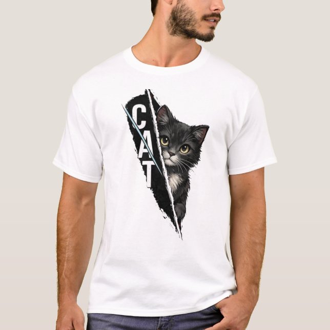 T-shirt Graphisme de chat qui regarde – Chat artistique mo (Devant)