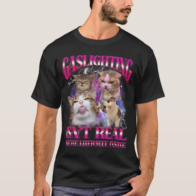 T-shirt Graphisme de contrefaçon de mème de chat drôle Gas (Devant)