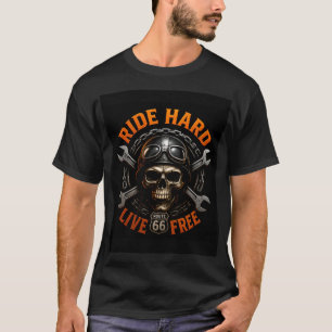 T-shirt ☠️ Graphisme de crâne de la route 66 pour motards