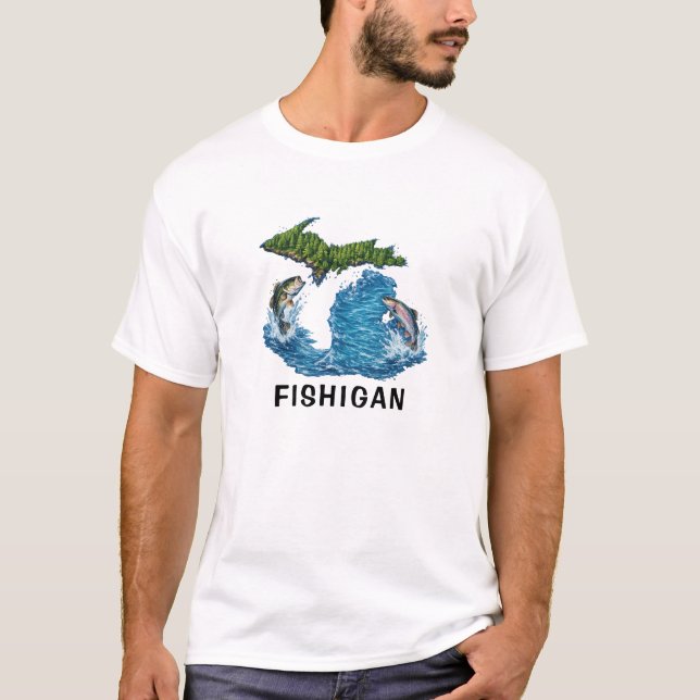 T-shirt Graphisme de l'État du Michigan avec Poisson (Devant)