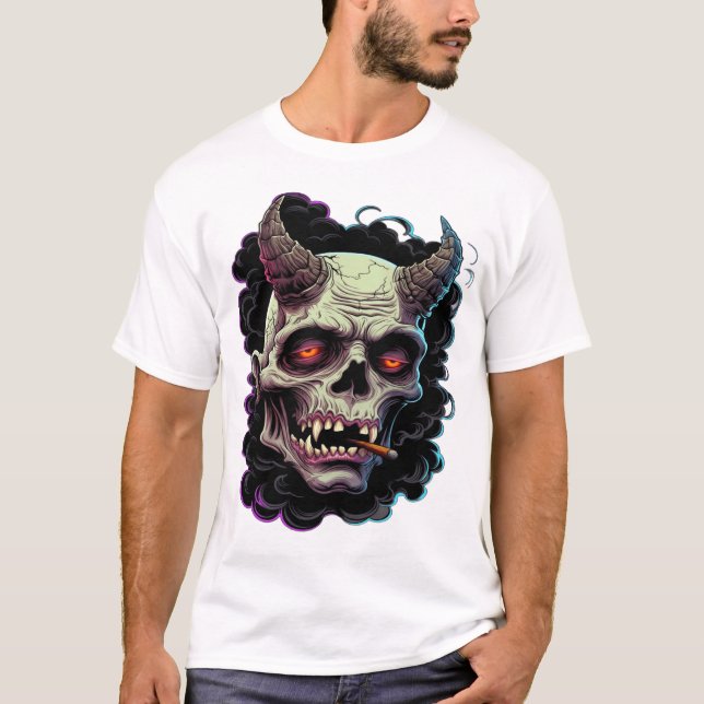 T-shirt Graphisme de monstre Oni cornu Edgy (Devant)