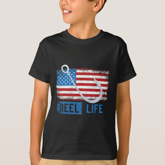 T-shirt Graphisme de pêcheur de drapeau américain grunge  (Devant)