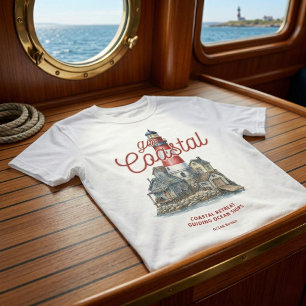 T-shirt Graphisme de phare vintage et de village côtier