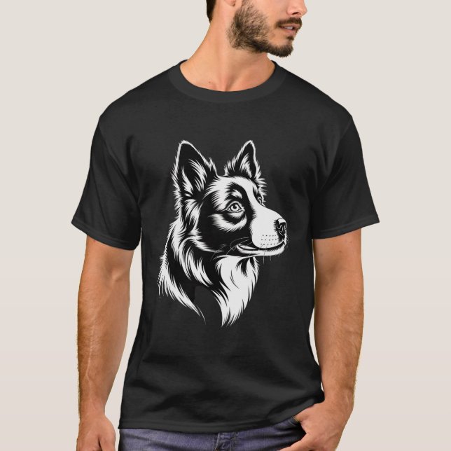 T-shirt Graphisme de portrait de Border Collie – Noir mini (Devant)