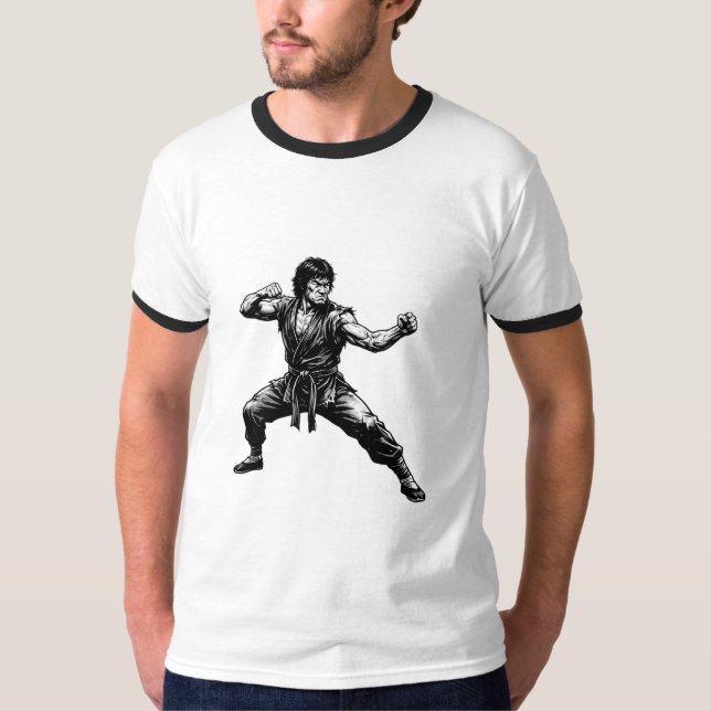 T-shirt Graphisme de posture de combat de maître de karaté (Devant)