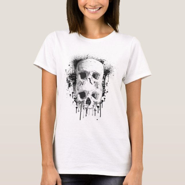 T-shirt Graphisme de projection d'encre noire de crâne (Devant)