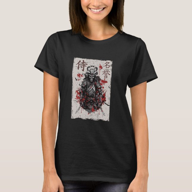 T-shirt Graphisme de squelette de guerrier samouraï, Art j (Devant)