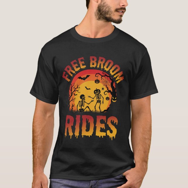 T-shirt Graphisme de squelette pour balades à broom gratui (Devant)