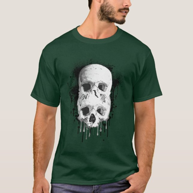 T-shirt Graphisme de tache d'encre noire Skull Drip (Devant)