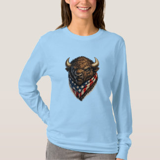 T-shirt Graphisme de tête de buffle patriote américain