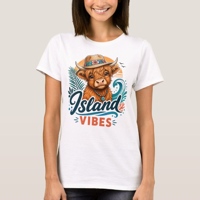T-shirt Graphisme de vache tropicale des Highlands aux vib (Devant)