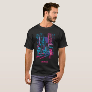 T-shirt Graphisme de ville néon rétro Cyberpunk et voiture