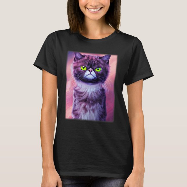 T-shirt Graphisme de visage de chat  animal familier  impr (Devant)