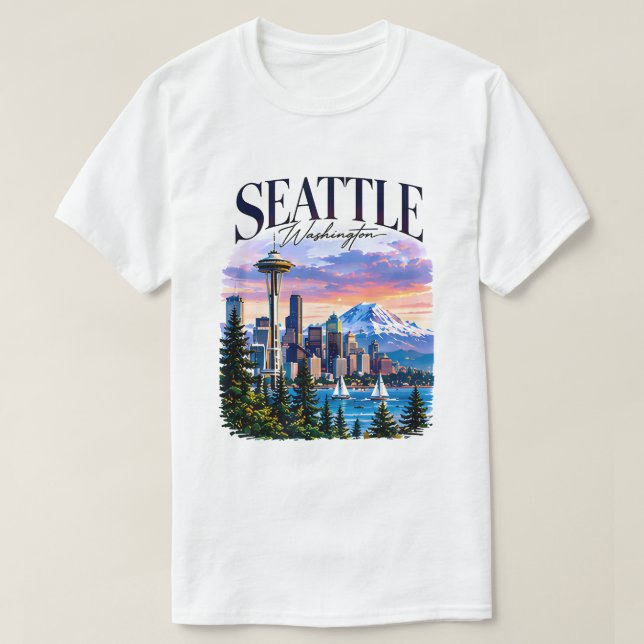 T-shirt Graphisme de voyage pour la Space Needle de Seattl (Design devant)