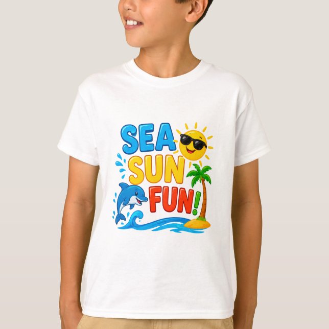 T-shirt ☀️ Graphisme d'été océanique pour enfants de plage (Devant)