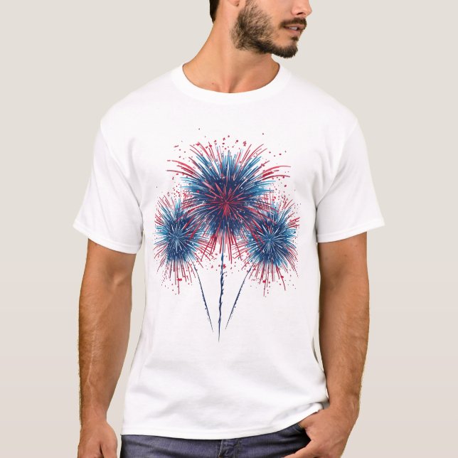 T-shirt Graphisme d'explosion de feux d'artifice rouge et  (Devant)