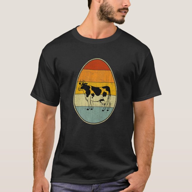 T-shirt Graphisme d'oeuf de Pâques de style rétro Vache jo (Devant)