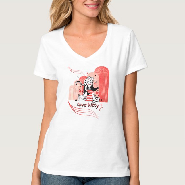 T-shirt Graphisme doodle fantaisiste "Love Kitty"  (Devant)