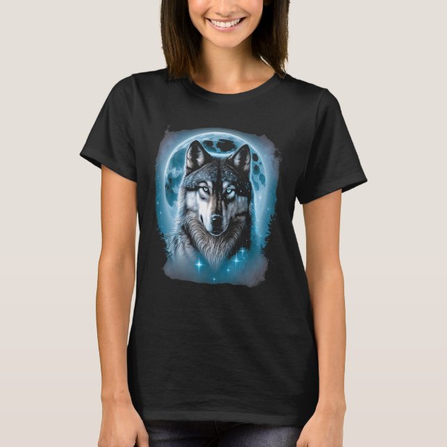 T-shirt Graphisme du visage et de la lune du loup (Devant)