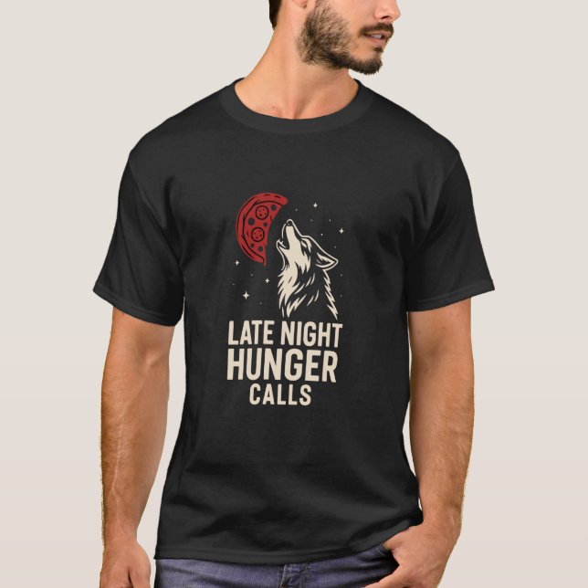 T-shirt Graphisme Faim de Nuit Tardive Loup Pizza Lune (Devant)