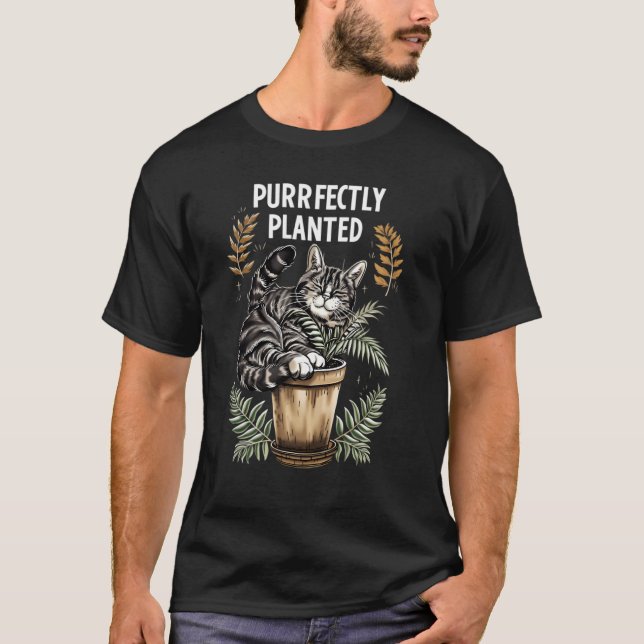 T-shirt Graphisme parfaitement planté - Chat avec des plan (Devant)