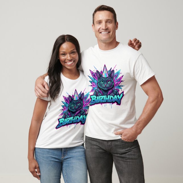 T-shirt Graphisme pour fête d'anniversaire de chat cyberpu (Unisexe)