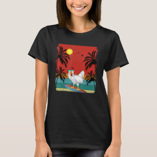 T-shirt Graphisme Rétro de Cocotier de Plage Poulet Amour