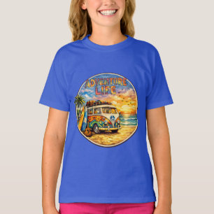 T-shirt Graphisme Rétro Hippie Plage Coucher de Soleil Adv