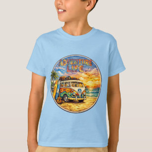 T-shirt Graphisme Rétro Hippie Plage Coucher de Soleil Adv