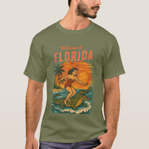 T-shirt Graphisme Rétro Vie Côtière Surfant sur les Alliga