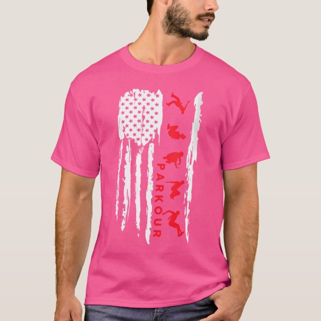 T-shirt Graphisme silhouette parkour féminin drapeau améri (Devant)
